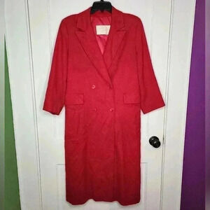 Vtg Pendleton Women Red Virgin Wool Long Pea Trench Coat Double Breasted Sz 8